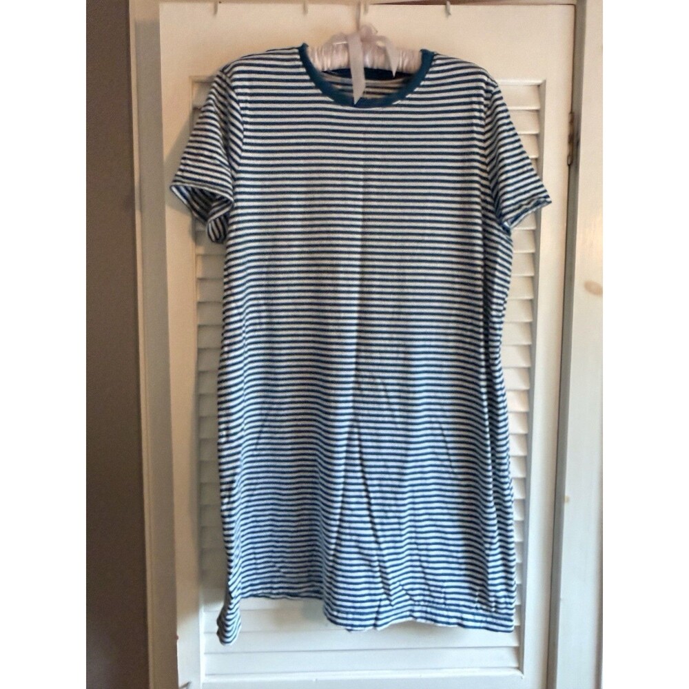 Time and Tru Women's XL Teal Striped T-shirt Dress Casual Coastal Prep Parisian